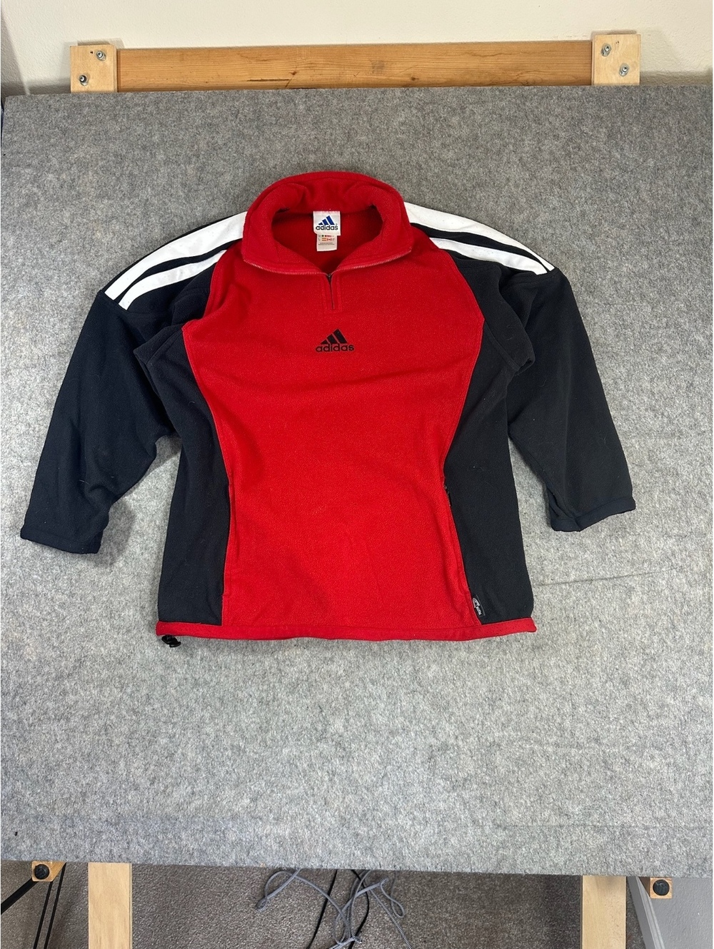 Vintage Adidas red and black quarter zip fleece pullover 3/4 sleeve size XL